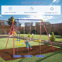 Outsunny Metal Swing Set With Glider, Two Swing Seats And Adjustable Height, Outdoor Heavy Duty A Frame Suitable For Playground, Backyard, Multi Color Multicolor Metal