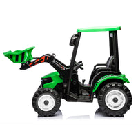 Pedal Tractors With Working Loader And Backhoe Digger, Kids' Ride On Car Toys 24V Battery Powered Electric Vehicles With Trailer, Digger For Toddlers Green Green Plastic