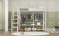 Full Size Metal Loft Bed With Wardrobe And Storage Shelves, White Box Spring Not Required Full White Metal Mdf Metal