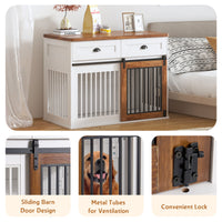 Heavy Duty Furniture Style Dog Cage Wooden Dog Cage Double Door Dog Cage Side Cabinet Dog Cage Dog Crate 44 1 2"W *23"D *33 1 4"H White Walnut Particle Board