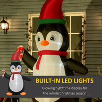 Homcom 8Ft Christmas Inflatables Outdoor Decorations Penguin With Candy Cane, Blow Up Yard Christmas Decor With Led Lights Display Multicolor Polyester