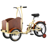 Foldable Tricycle For Kids Ages 6 12,Mini Cargo Bike,Pet Bike,Reverse Tricycle,Outdoor Parent Child Bike For Travel,With Cargo Basket And Training Wheels. Beige Steel