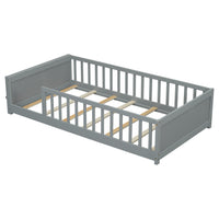 Twin Size Floor Platform Bed With Built In Book Storage Rack,Grey Twin Grey American Design Pine