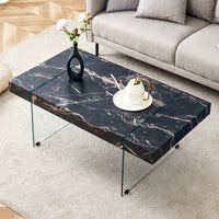 43.3"X23.6" Black Marble Patterned Mdf Coffee Table With Tempered Glass Legs.Suitable For Living Room.It Can Be Used Not Only As A Coffee Table But Also As A Side Table Or Display Stand.