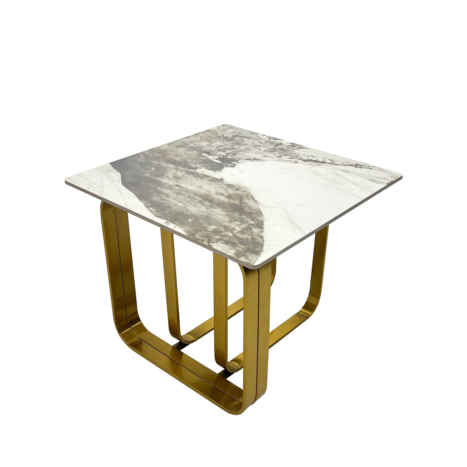 Rectangular End Table With Sintered Stone Top, Gold Metal Frame For Living Room Gold Modern Open Storage Rectangular Sintered Stone,Stainless Steel