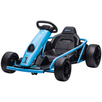 Aosom 24V 8.1 Mph Electric Go Kart, Drifting Car Battery Powered Ride On Toy Outdoor With Slow Start, Music, Horn Honking And Safety Belt, For 8 12 Years Old, Blue Blue Plastic