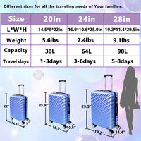 3 Piece Hard Shell Luggage Set With Tsa Lock Spinner Wheel Abs Lightweights Checked Convenient Stackable Suitcase Woman Men 20 24 28 Purple Abs