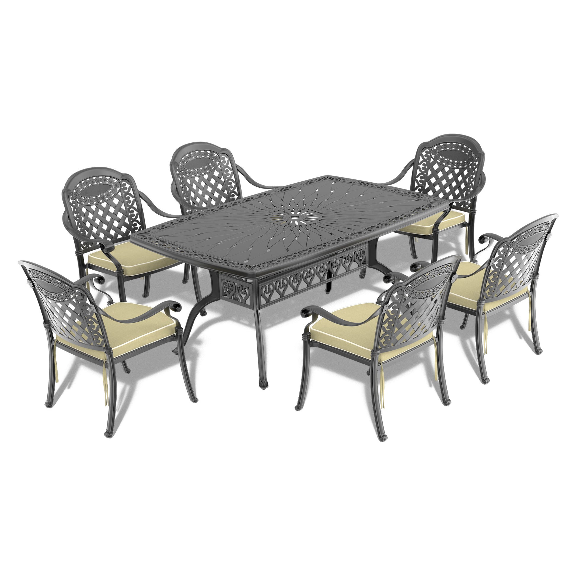 L63.78*W35.43 40.15 Inch Cast Aluminum Patio Dining Table With Black Frame And Umbrella Hole Complete Patio Set Black Rust Resistant Frame Garden & Outdoor Complete Patio Sets Aluminium