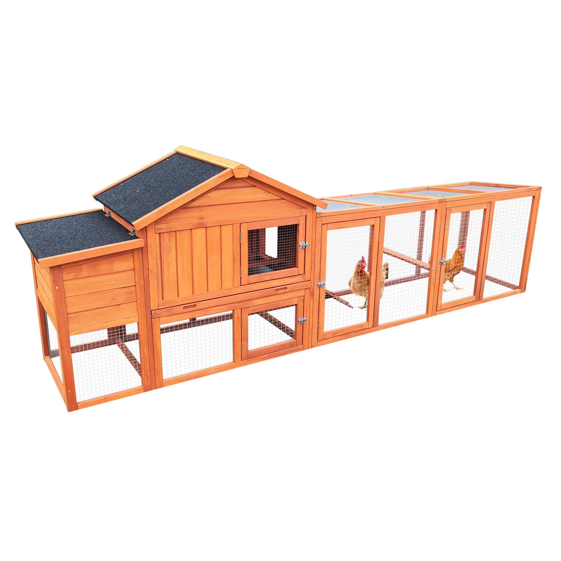 111.5" Wooden Chicken Coop, Large Hen House With Nesting Box Poultry Cage, Rabbit Hutch Bunny Cagewaterproof Uv Panel For Backyard Natural Wood