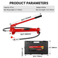 Power Hydraulic Ram Cylinder Jack: Single Acting Mini Jack, Porta Power Kit, Stroke For Building, Bridge, Construction, Precision Machinery, Small Spaces 10 Ton Capacity Red Steel