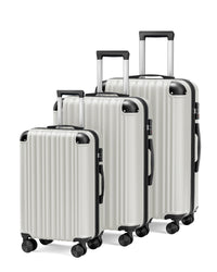 3 Piece Luggage Set With Tsa Lock& Double Spinner Wheels, Expandable For Large Storage Off White Abs