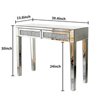 Mirrored Vanity Table Diamond Inlay 2 Drawer Silver Drawer 2 Drawers Bedroom Luxury,Modern Mirrored Finish Mirrored Mdf Glass,Mirror