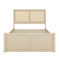 Full Size Wood Storage Platform Bed With 4 Drawers, Rattan Headboard, Nature Box Spring Not Required Full Antique Natural Wood Bedroom Bed Frame Wood Rattan