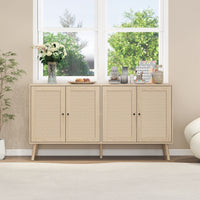 4 Door Accent Cabinet Sideboard Buffet Storage Cabinet With Adjustable Shelf For Entryway Living Room Bedroom Natural Mdf