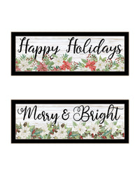 "Merry & Bright Holiday Happy Holidays To You" Framed Wall Art For Living Room, Wall Art Print For Home Decor, Bedroom Wall Art By Cindy Jacobs Multicolor Wood Paper
