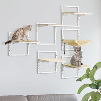 Pawhut 6 Pc Modern Cat Wall Shelves For Indoor Cats, Height Adjustable Jumping Platforms & Cat Hammock, Cat Shelves And Perches For Wall Mounted Cat Tree, Cat Climbing Shelf Set, Cream Cream White Particle Board