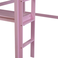 Twin High Loft Bed, Rubber Wood Loft Bed With Safety Guardrail, Built In Desk, Ladder,Pink Twin Pink Abs Rubber Steel Q235 ,Rubber Wood