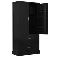 Tall Bathroom Storage Cabinet, Cabinet With Two Doors And Drawers, Adjustable Shelf, Mdf Board, Black Black Mdf