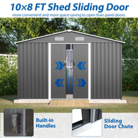 10X8 Ft Outdoor Storage Shed, Metal Foundation & Lockable Doors, Tool Shed For Garden, Patio, Backyard, Lawn, Grey Gray Metal