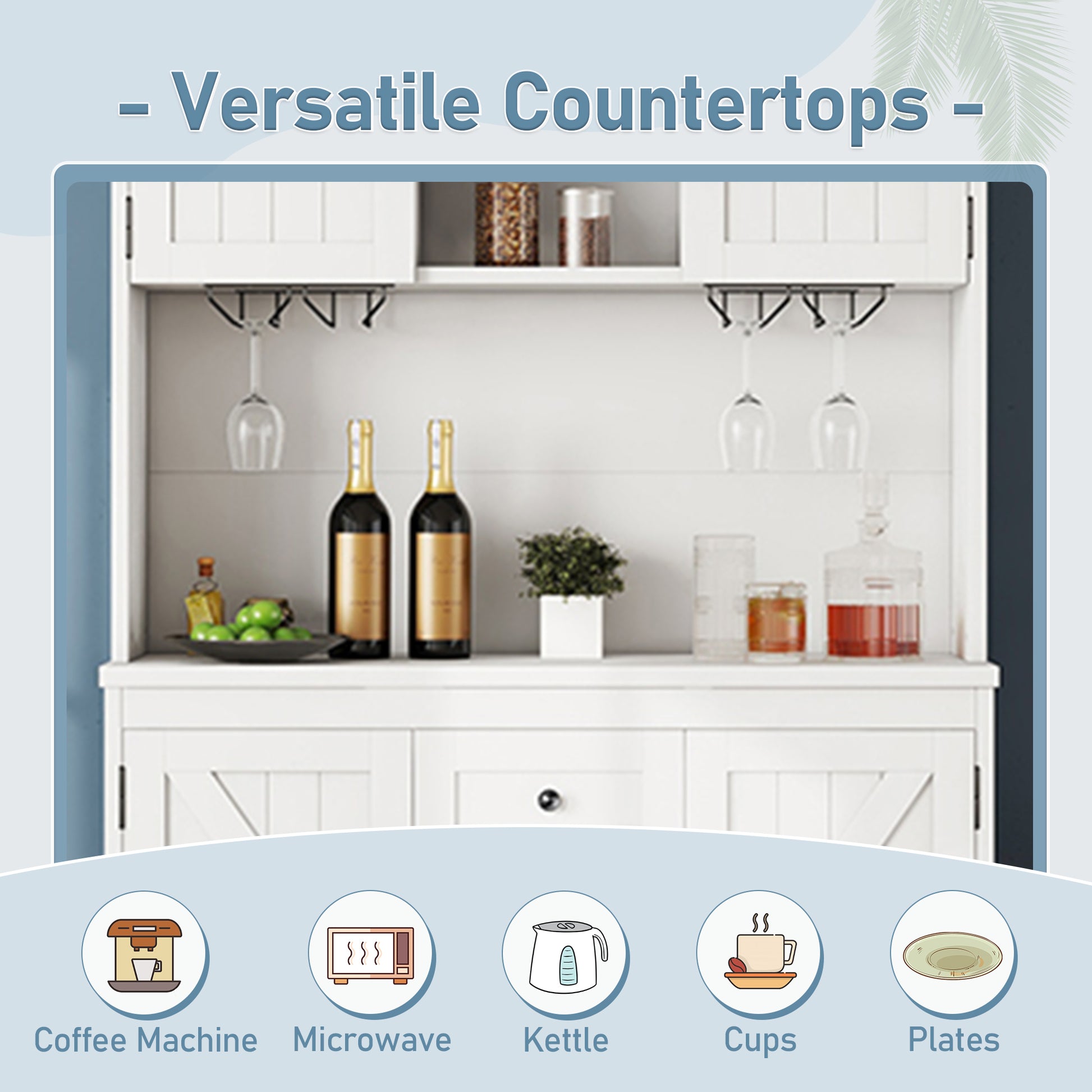 Coffee Bar Cabinet Kitchen Cabinet With Storage, Farmhouse Wine Cabinet With Drawers Shelves And Cabinets, Buffet Cabinet Wine & Glass Racks For Dining Room, White Off White Particle Board Mdf