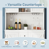 Coffee Bar Cabinet Kitchen Cabinet With Storage, Farmhouse Wine Cabinet With Drawers Shelves And Cabinets, Buffet Cabinet Wine & Glass Racks For Dining Room, White Off White Particle Board Mdf