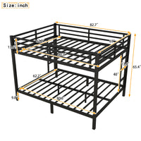 Metal Queen Over Queen Bunk Bed For Teens And Adults,Space Saving Noise Reduced No Box Spring Needed, Black Black Metal