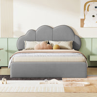 Queen Size Upholstered Platform Bed With Cloud Shaped Headboard, Gray Queen Gray Velvet