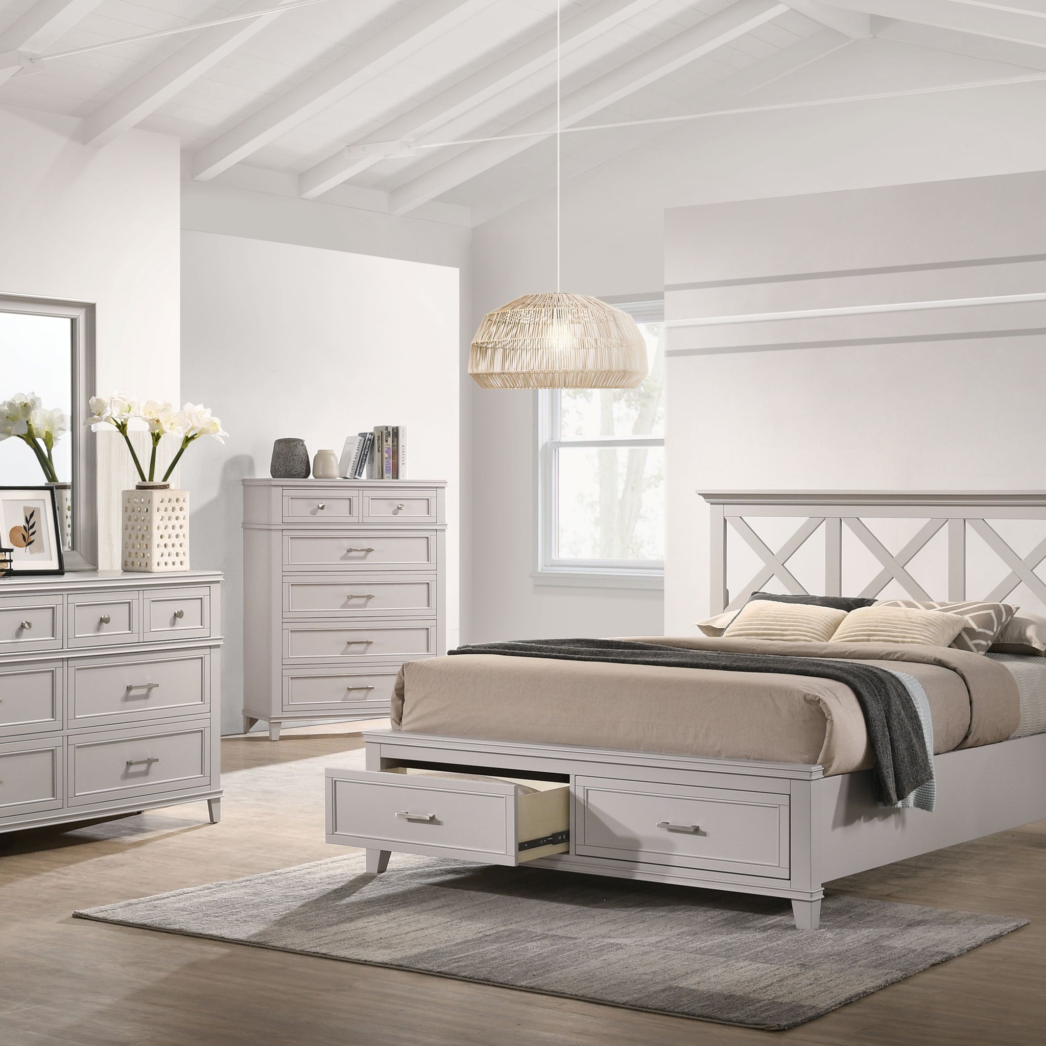 Queen X Storage Bed Gray Solid Wood Mdf