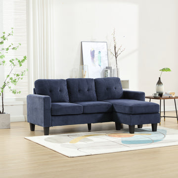 Velvet Sectional Couchl Shaped Sofa With Ottoman For Small Apartment Navy Velvet 3 Seat