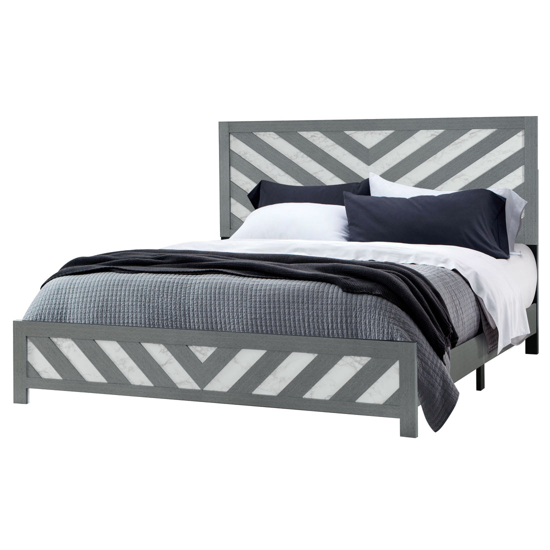 Rush Grey Full Bed Grey Solid Wood Mdf