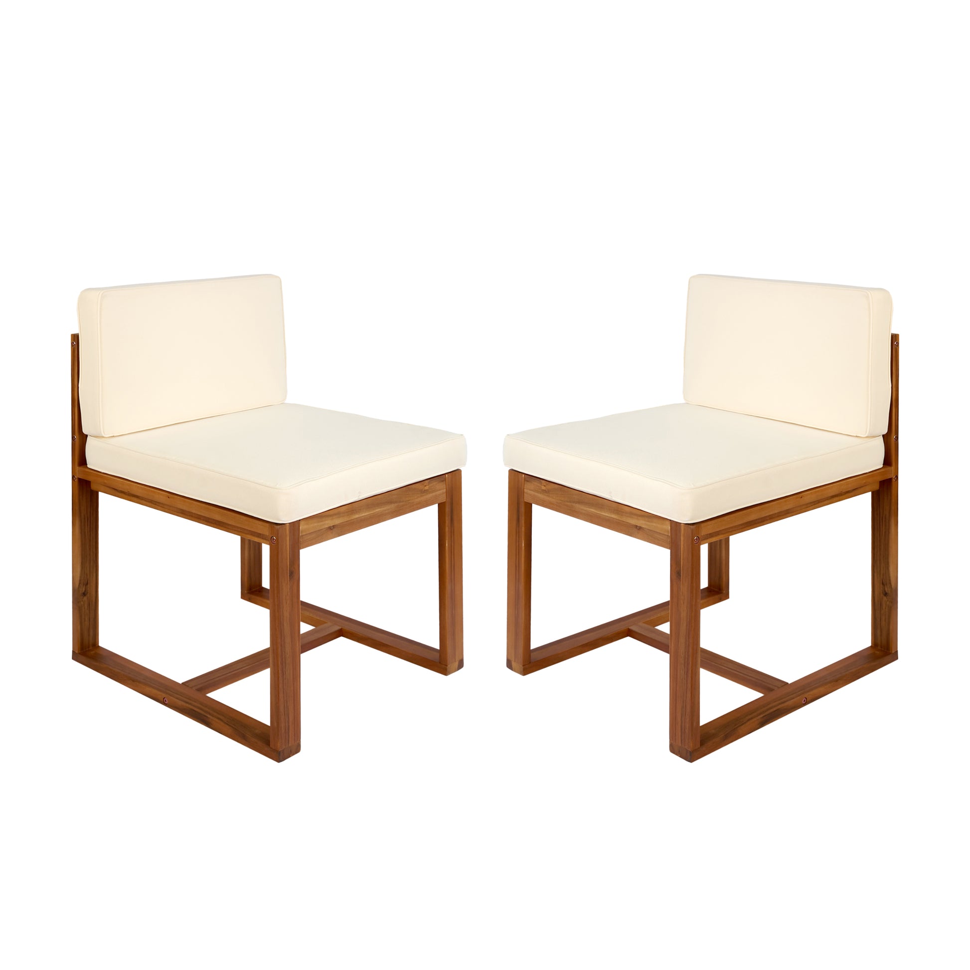 Patio Dining Chairs Set Of 2 Teak Beige Acacia Wood