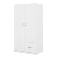 Wooden Wardrobe With Double Doors, Armoire With Hanging Rod, 5 Fixed Shelves, One Storage Drawer,White White Particle Board
