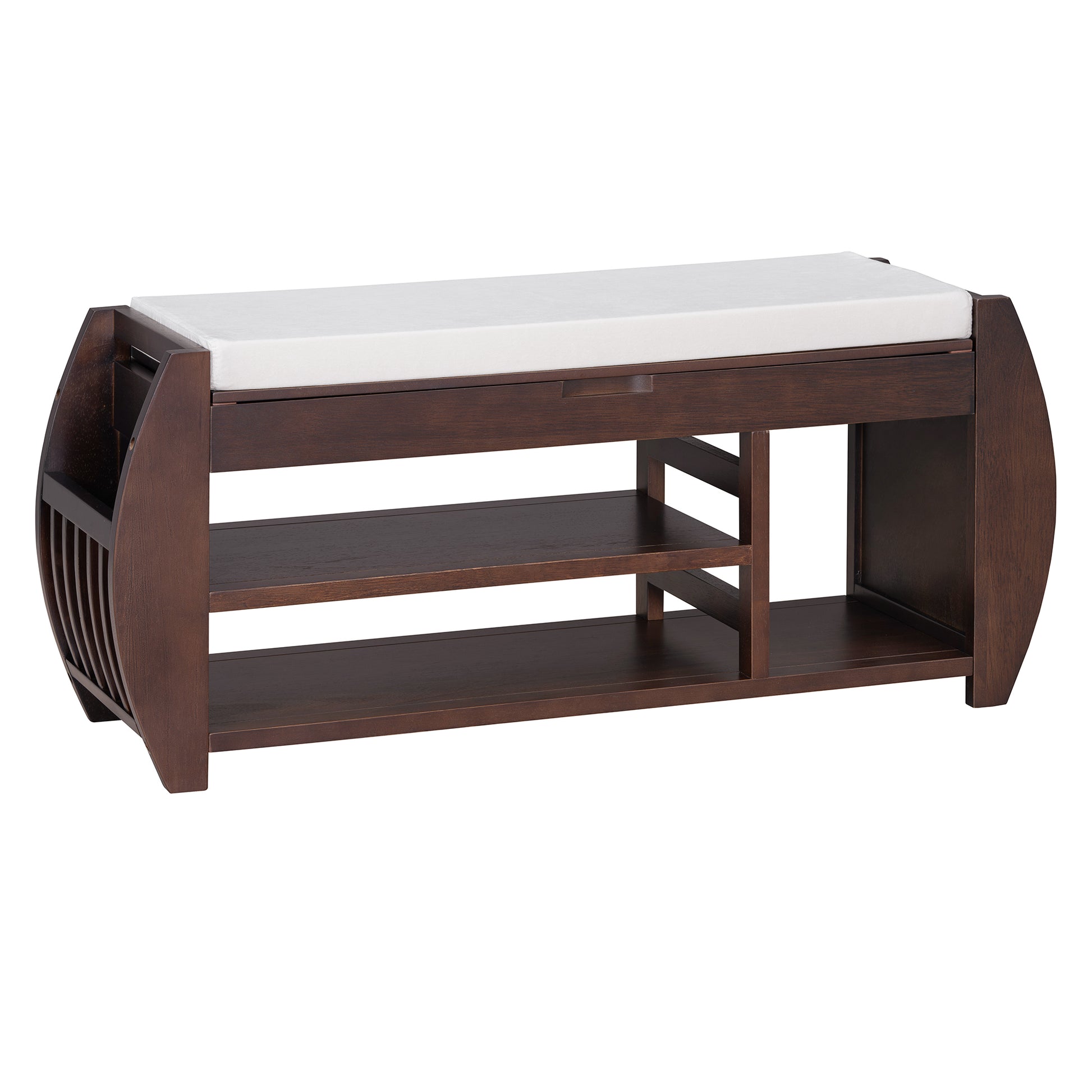 Retro Multifunctional Storage Bench With Cushion And Curved Side Panel For Entrance And Living Room Espresso Espresso Mdf