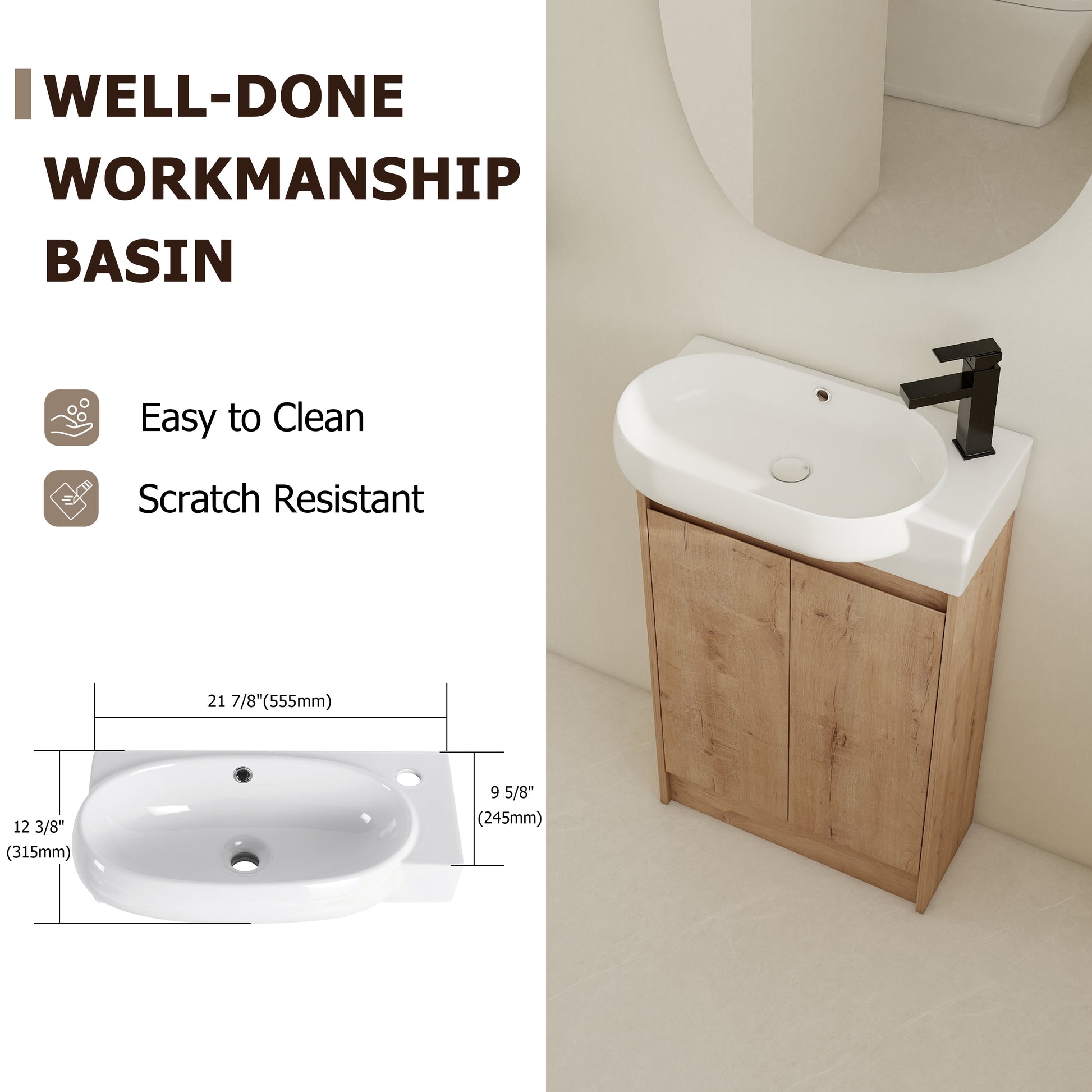 23" Freestanding Bathroom Vanity With Sink, Soft Close Doors Imitative Oak Bathroom Modern Plywood