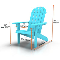 Hips Classic Adirondack Chair, Ultra Durable Weather Resistant Design, Real Wood Look, 300 Lb Capacity, Blue Aqua Blue Plastic