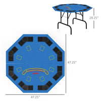 Soozier Poker Table Foldable 47" Octagon Casino Table Blackjack Texas Holdem Poker Table For 8 Players With Chips Tray And Cup Holders, Blue Blue Mdf Steel