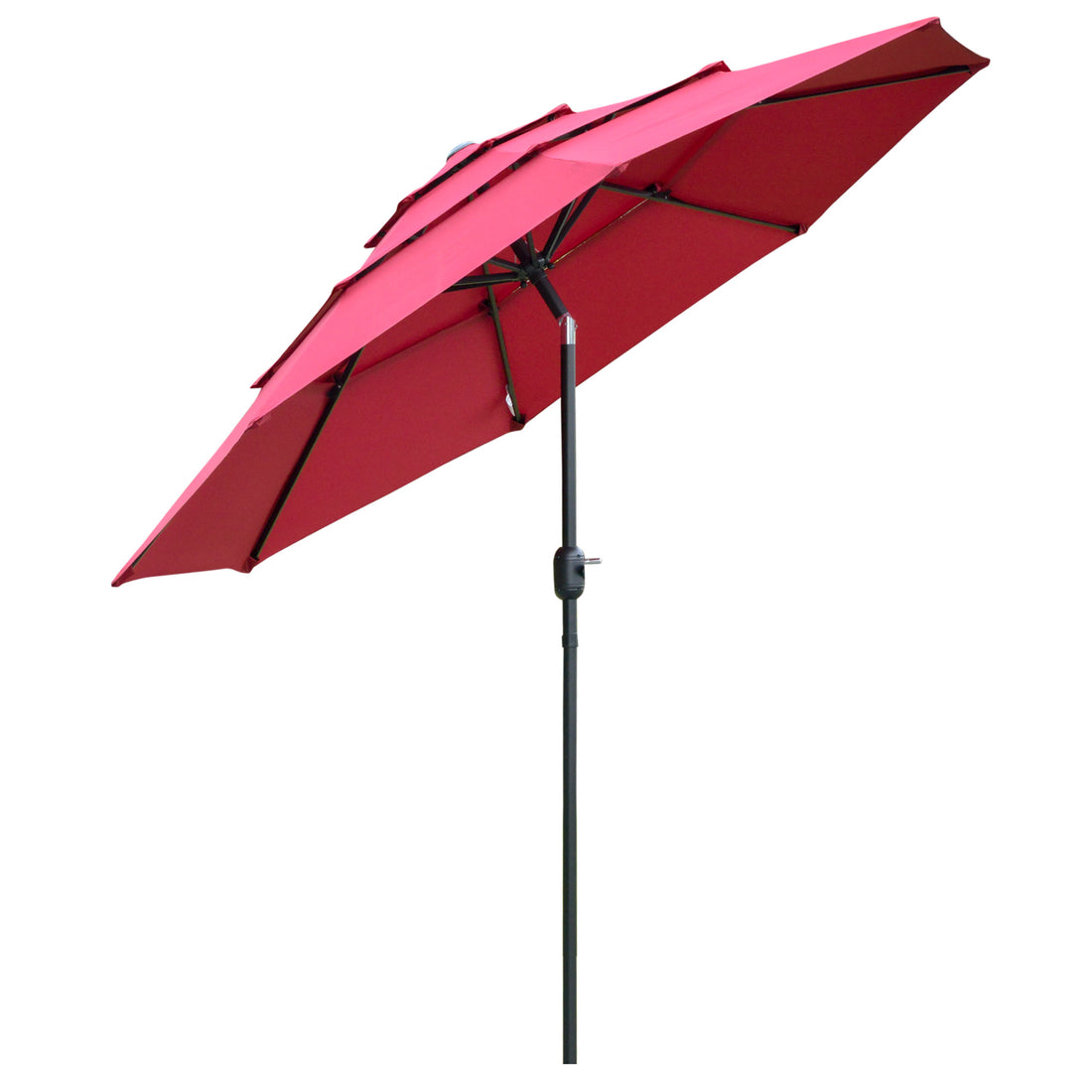 Outsunny 9Ft 3 Tiers Patio Umbrella Outdoor Market Umbrella With Crank, Push Button Tilt For Deck, Backyard And Lawn, Wine Red Wine Red Polyester