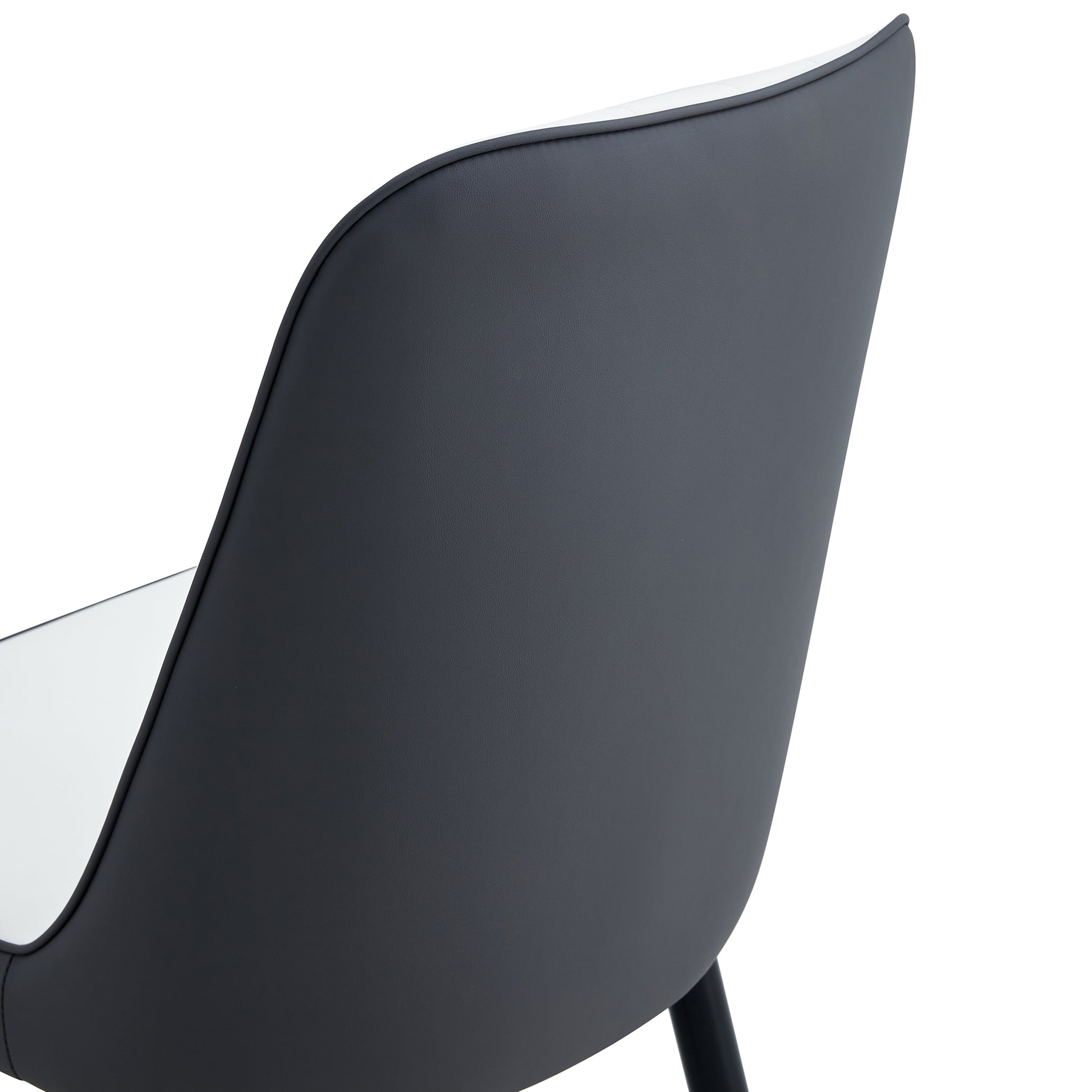 Table And Chair Set.63"X31.5" Marble Pattern Sintered Stone Table With Mdf Oc Shaped Bracket.Paired With 6 White And Dark Gray Spliced Chairs With Pu Cushions And Black Metal Legs. Dark Gray,White