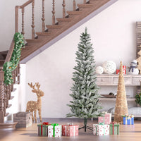 Homcom 6Ft Unlit Snow Flocked Slim Pine Artificial Christmas Tree With Realistic Branches And 394 Tips Green Plastic