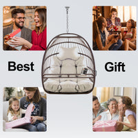 Swing Hammock Egg Basket Chairs Without Stand Indoor Outdoor, Uv Resistant Cushion Hanging Chair, Foldable Frame 350Lbs Capacity Ceiling Hammock Chair For Patio Porch Backyard Balcony Beige Brown