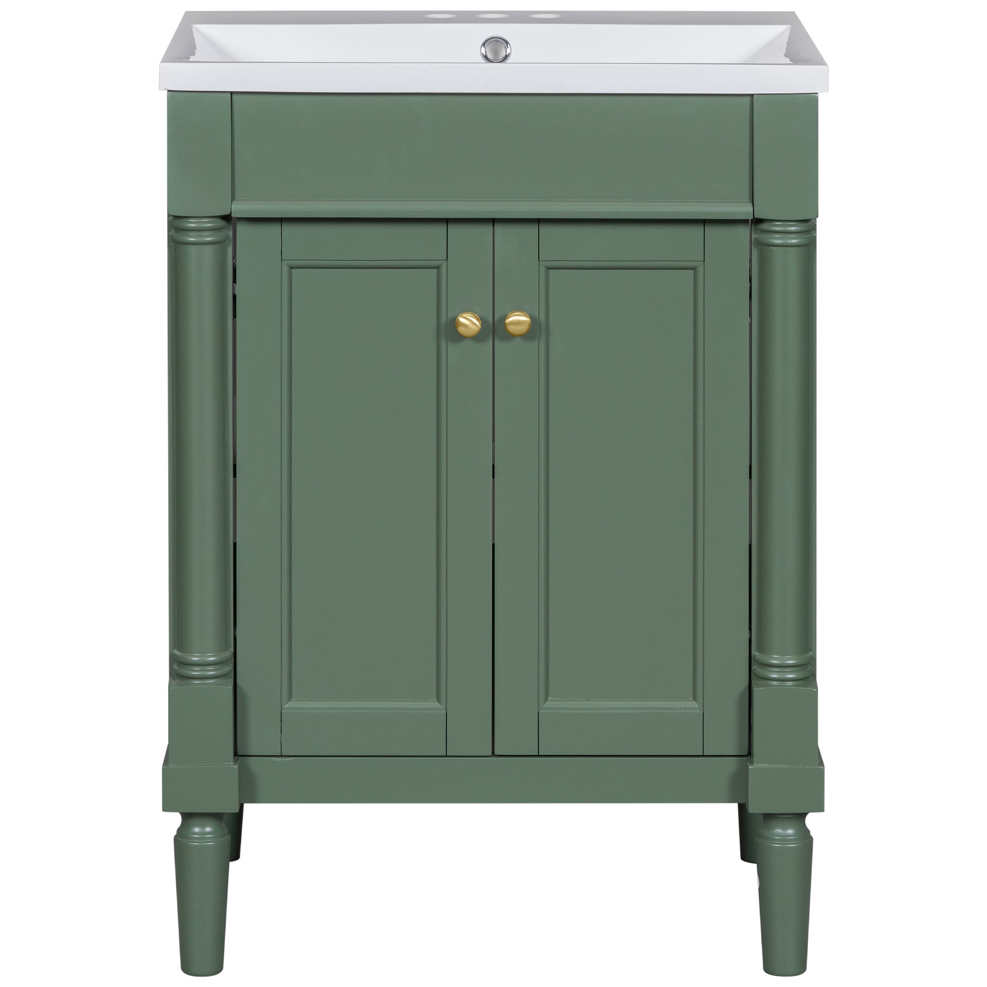 24'' Bathroom Vanity With Top Sink, 2 Tier Modern Bathroom Storage Cabinet, Single Sink Bathroom Vanity, Large Storage Shelves Green Mdf