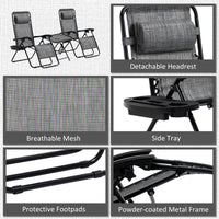 Outsunny Zero Gravity Chair Set With Side Table, Folding Reclining Chair With Cupholders & Pillows, Adjustable Lounge Chair For Pool, Backyard, Lawn, Beach, Gray Grey Steel