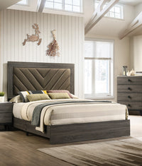 Contemporary 1Pc California King Size Bed Bedroom Furniture Upholstered Headboard Rubberwood 1Pc Bedframe Gray Finish Box Spring Required California King Gray Wood Bedroom