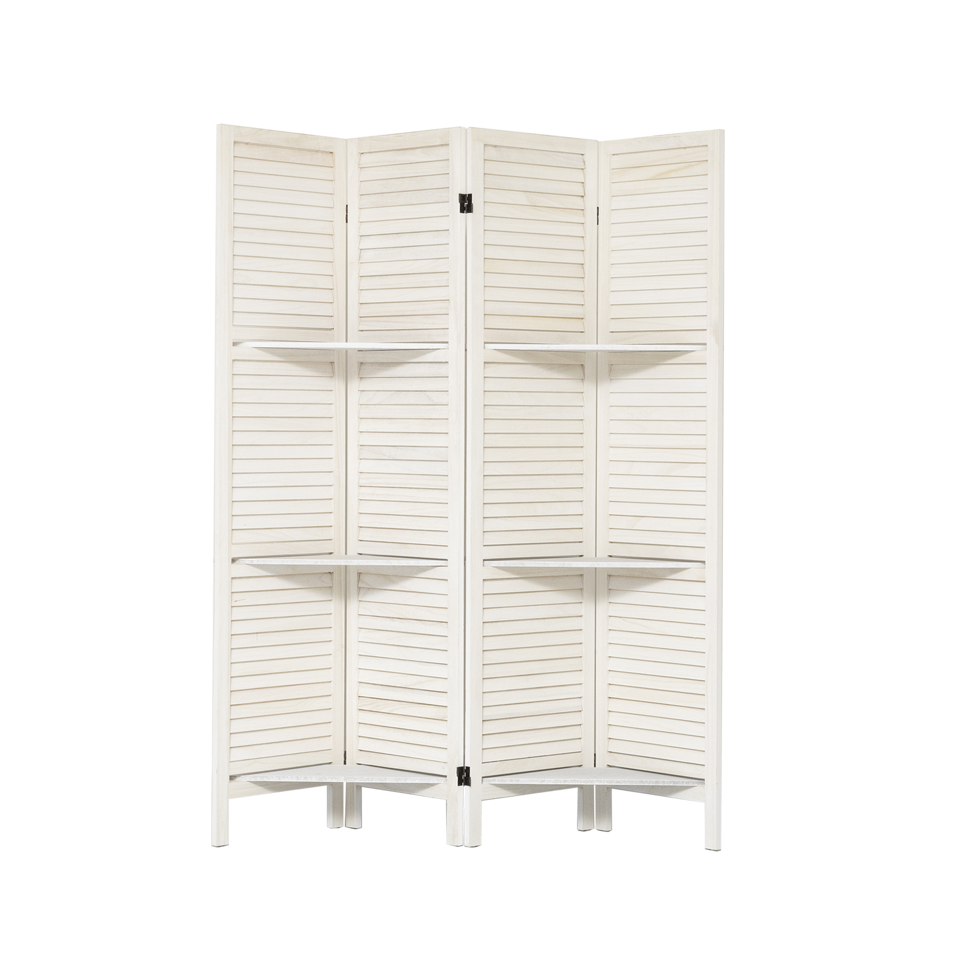 Room Divider With Shelves, 4 Panel White Room Divider, Room Dividers And Folding Privacy Screens, Portable Wooden Room Dividers And Partitions For Bedroom, Home Office, Studio Warm White White Modern Wood