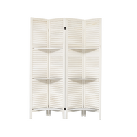 Room Divider With Shelves, 4 Panel White Room Divider, Room Dividers And Folding Privacy Screens, Portable Wooden Room Dividers And Partitions For Bedroom, Home Office, Studio Warm White White Modern Wood