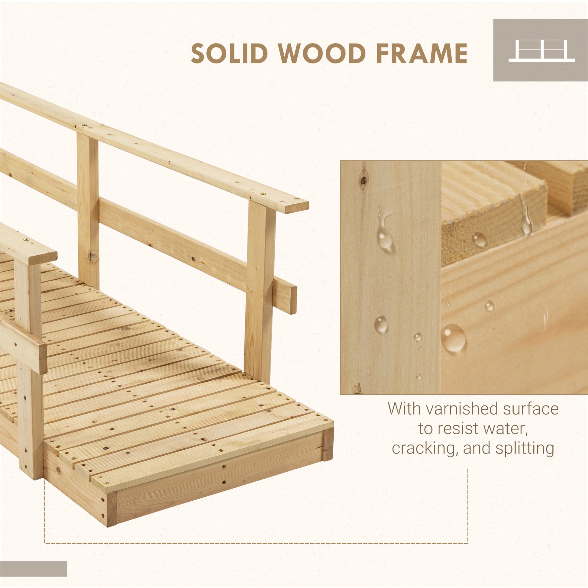 Outsunny 7' Wooden Garden Bridge With Safety Rails, Backyard Footbridge For Ponds, Creeks, Streams, Natural Natural Wood