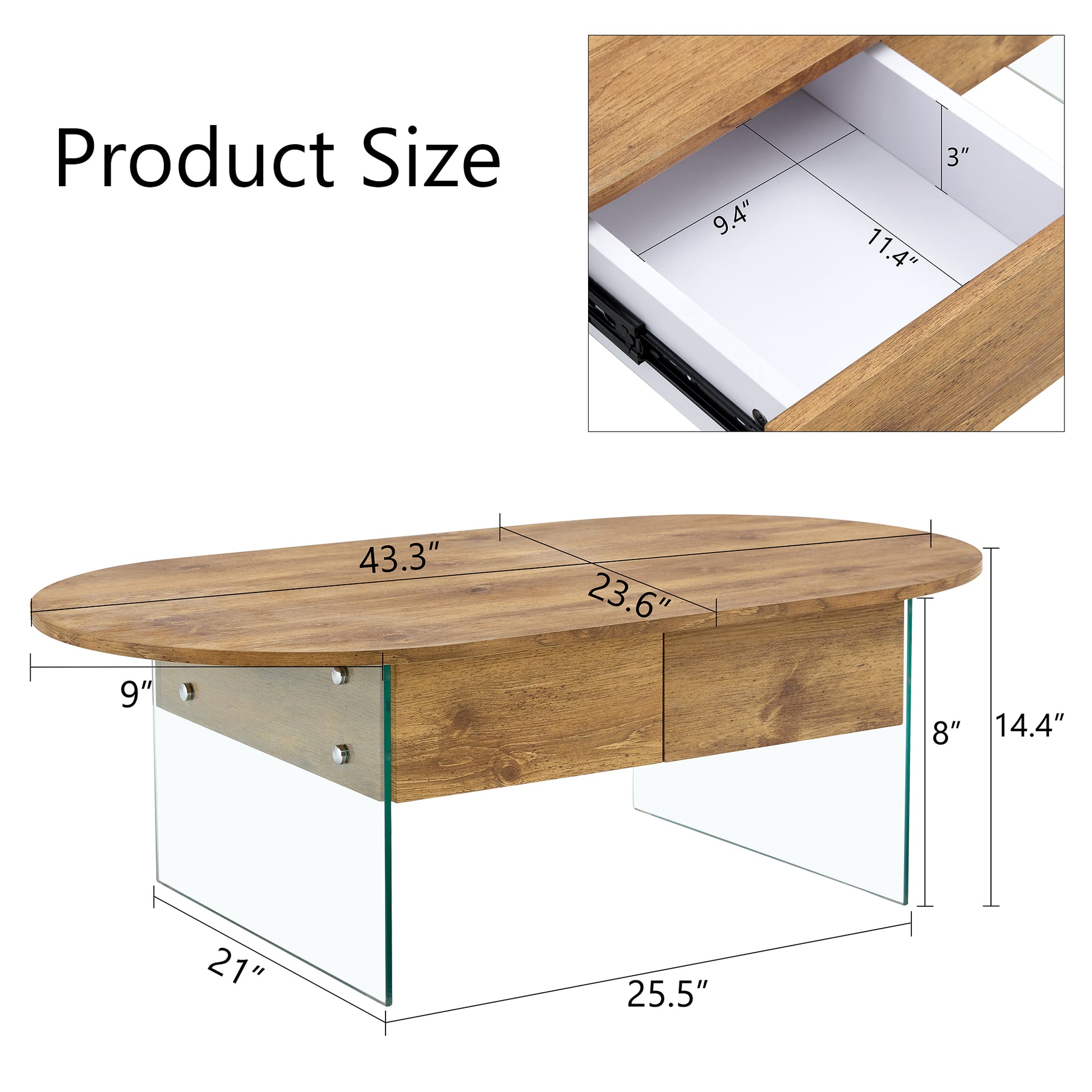 Coffee Table With Double Drawers. The Board Surface Is Mdf Sticker, And Both Sides Are Transparent Tempered Glass. The Design Is Simple And Elegant, With Excellent Storage Functions. Wood Mdf Glass