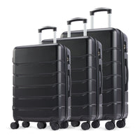 Hard Sided Expand Suitcase With Rotating Wheels, Tsa Lock, Retractable Handle, Black, 20" 28" 3 Pack Black Iron Plastic