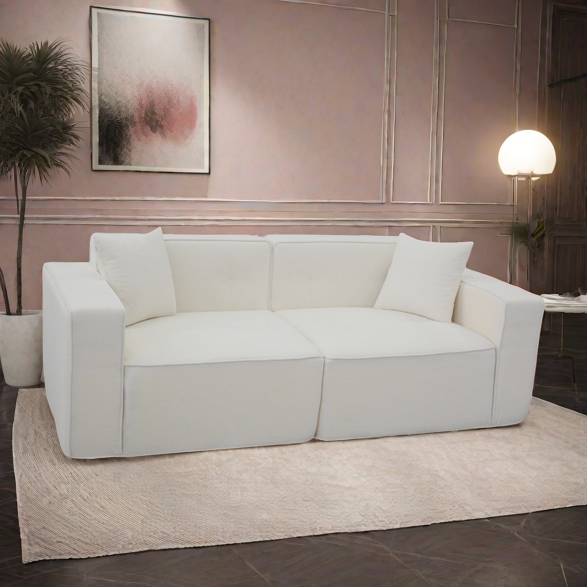 Full Foam Compression Sofa, Modern Teddy Velvet Sofa,2 3 Seat Mid Century Indoor Couch, Exquisite Upholstered Loveseat For Living Room,Bedroom,Apartment White Linen Wood Primary Living Space Soft