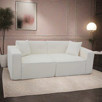 Full Foam Compression Sofa, Modern Teddy Velvet Sofa,2 3 Seat Mid Century Indoor Couch, Exquisite Upholstered Loveseat For Living Room,Bedroom,Apartment White Linen Wood Primary Living Space Soft